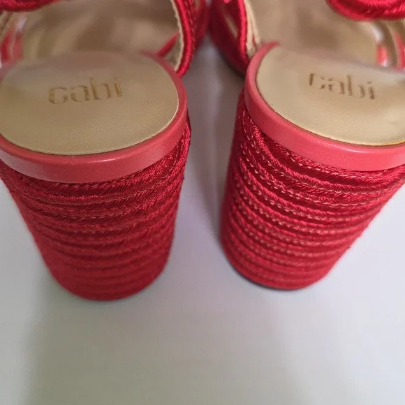 CAbi Tip Toe Red Rope Strappy Block Heel Ankle Strap Sandals Size 7 Style 6012 - Picture 11 of 13